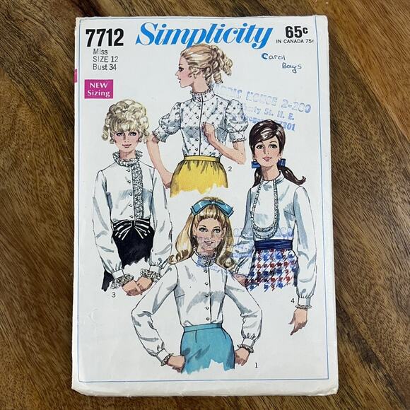 Vintage Simplicity Sewing Pattern 7712 Blouse Top High Neck Ruffles Size 14 - Picture 1 of 2